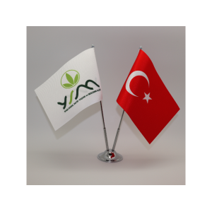 Krom Direkli İkili Masa Bayrağı - Firma Logolu